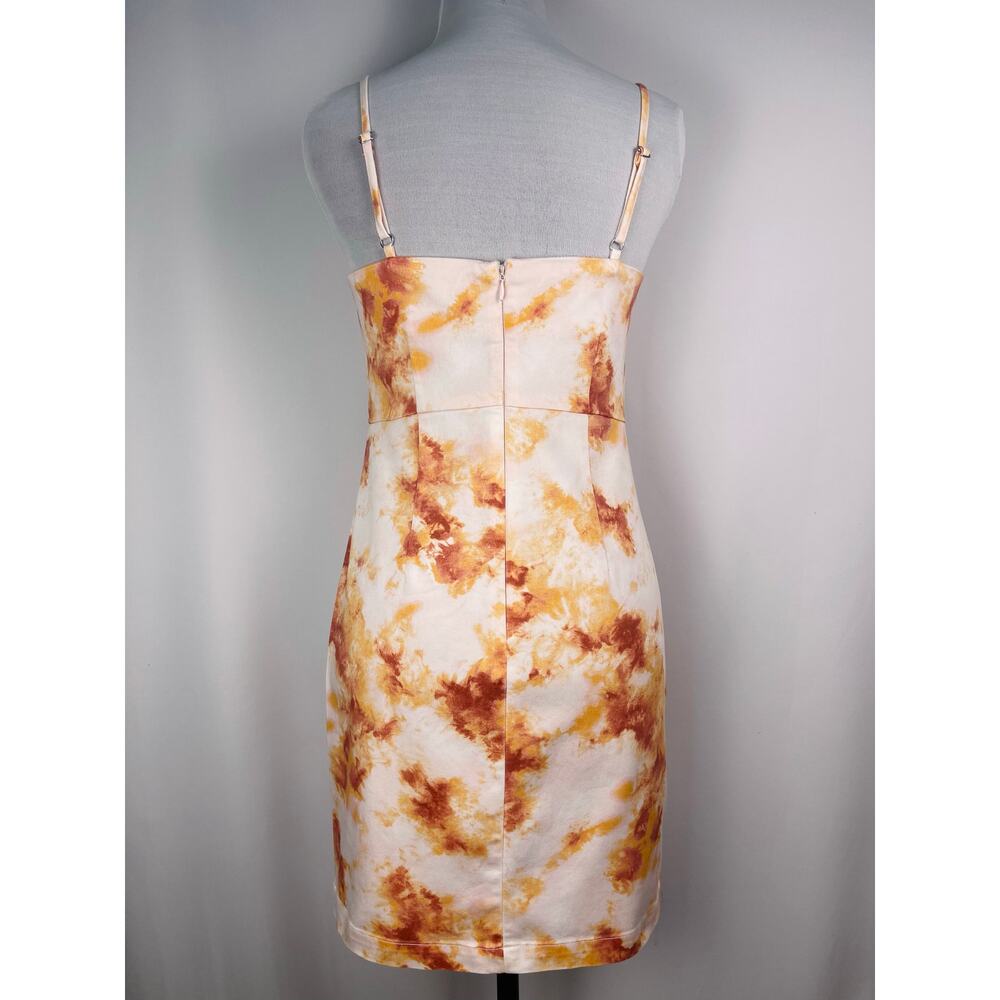 Forever 21 Orange Yellow Tie Dye Bodycon Mini Dress Spaghetti Strap Size S - Picture 4 of 7